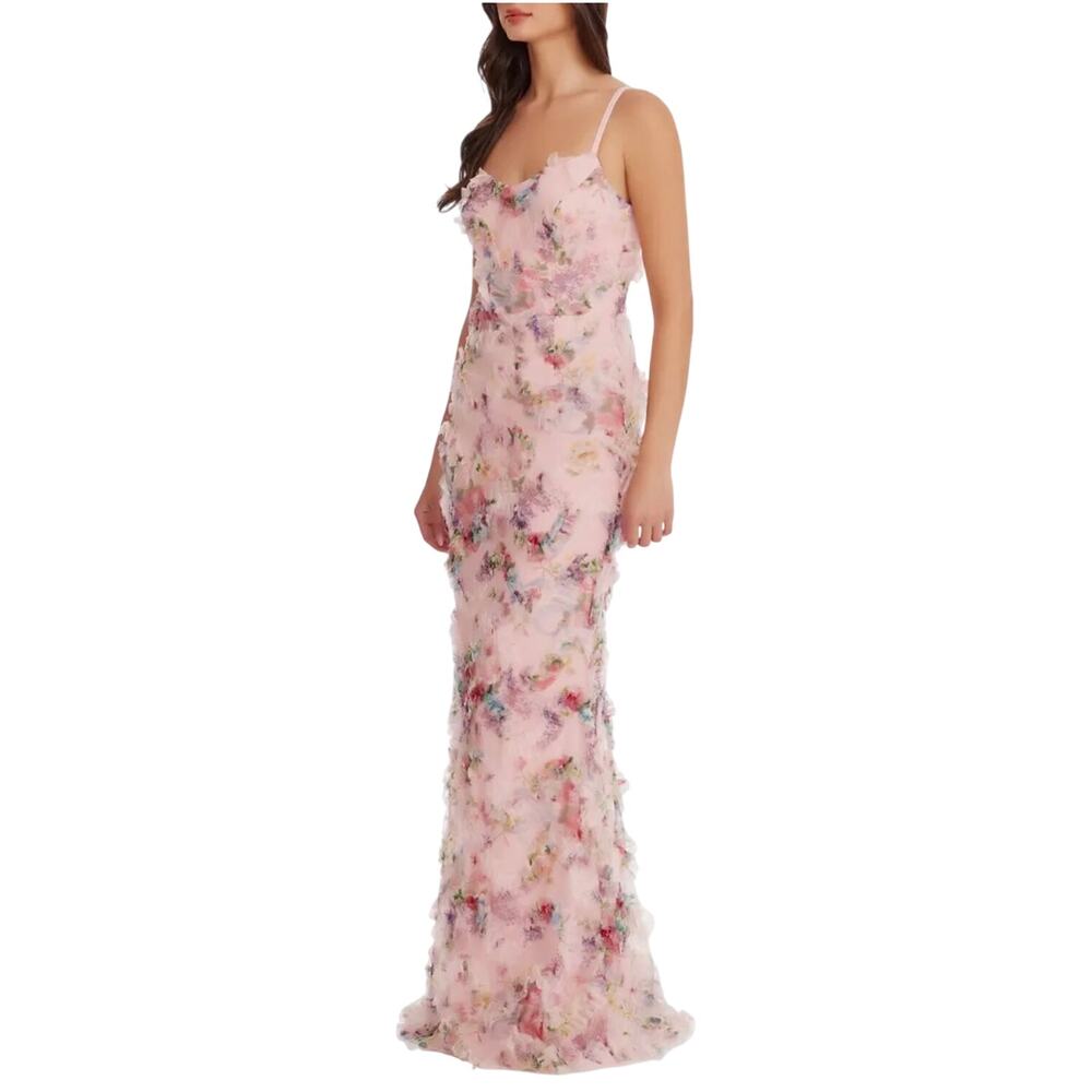 Dress The Population Giovanna Floral Ruffle Mermaid Gown Dress Pink Size XS NWT - Picture 3 of 15